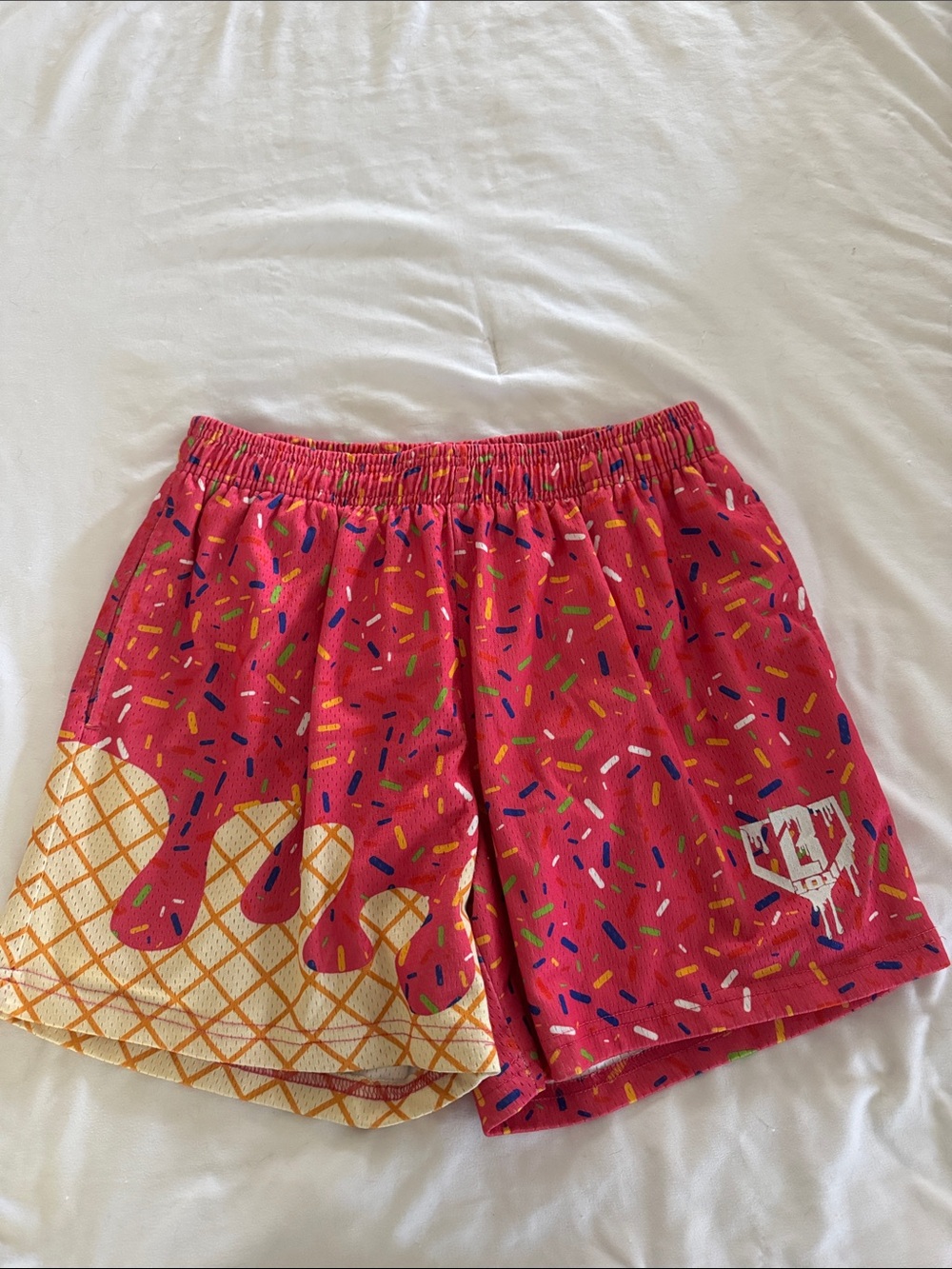 Men's Athletic Ice Cream Print Shorts - Blue & Pink - Picture 6 of 9